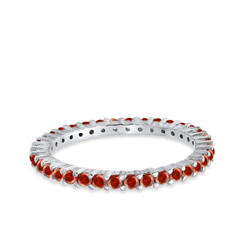 Full Eternity Wedding Band Round Simulated Garnet CZ Ring 925 Sterling Silver